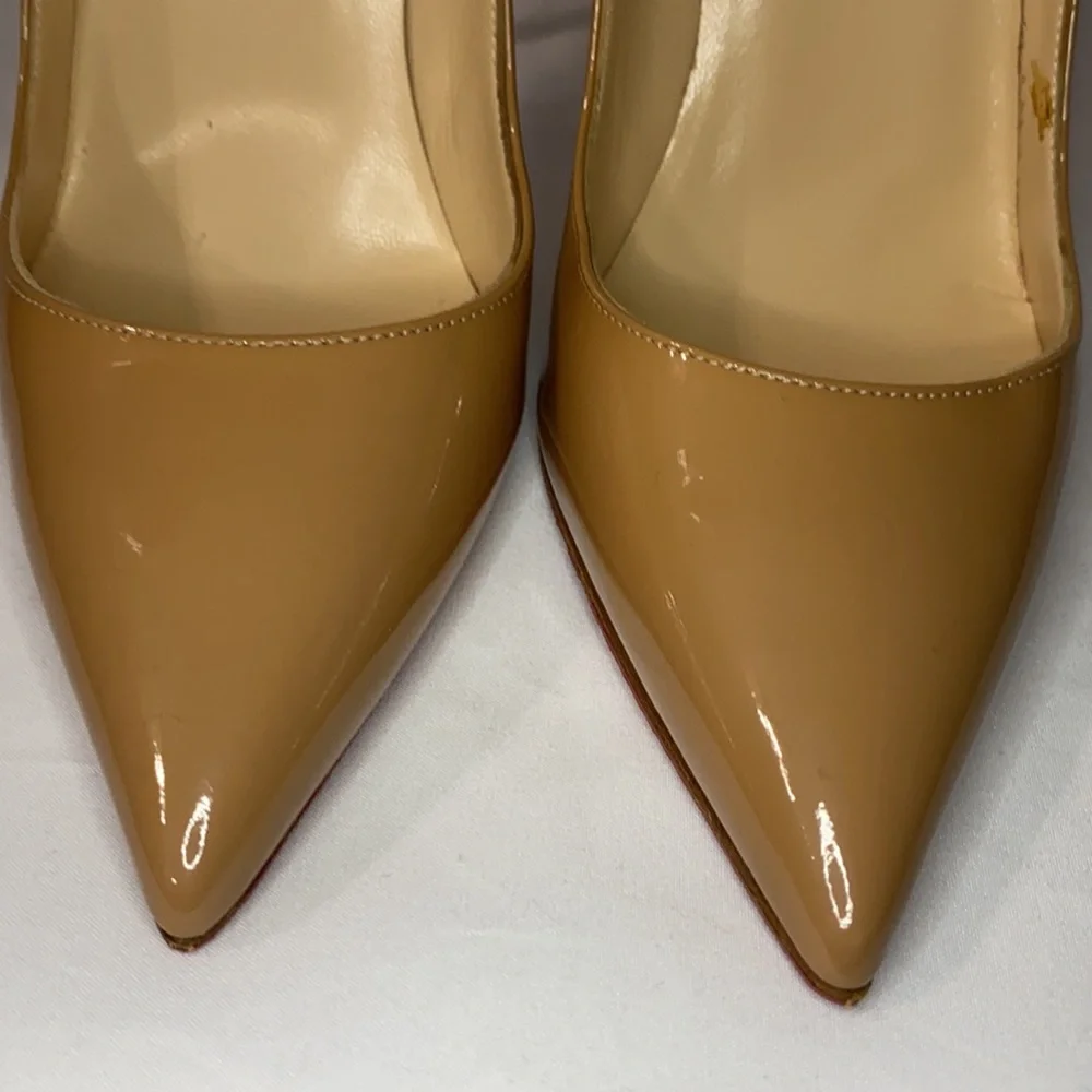 Christian Louboutin Tan Patent Leather Pointed-Toe Pumps